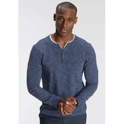 Henleyshirt, Langarm, melierte Optik, Henleykragen, aus Baumwollmischung, Gr. XXXL (64/66), dunkelblau melange, , 81869220-XXXL