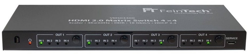 FeinTech Audio / Video Matrix-Switch VMS04400 HDMI 2.0 Matrix Switch 4x4, mit schaltbarem Downscaler schwarz