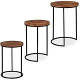 Relaxdays Satztisch 3er Set, Mangoholz, Industrie Design, schwarzes Metallgestell, 3 Größen, natur