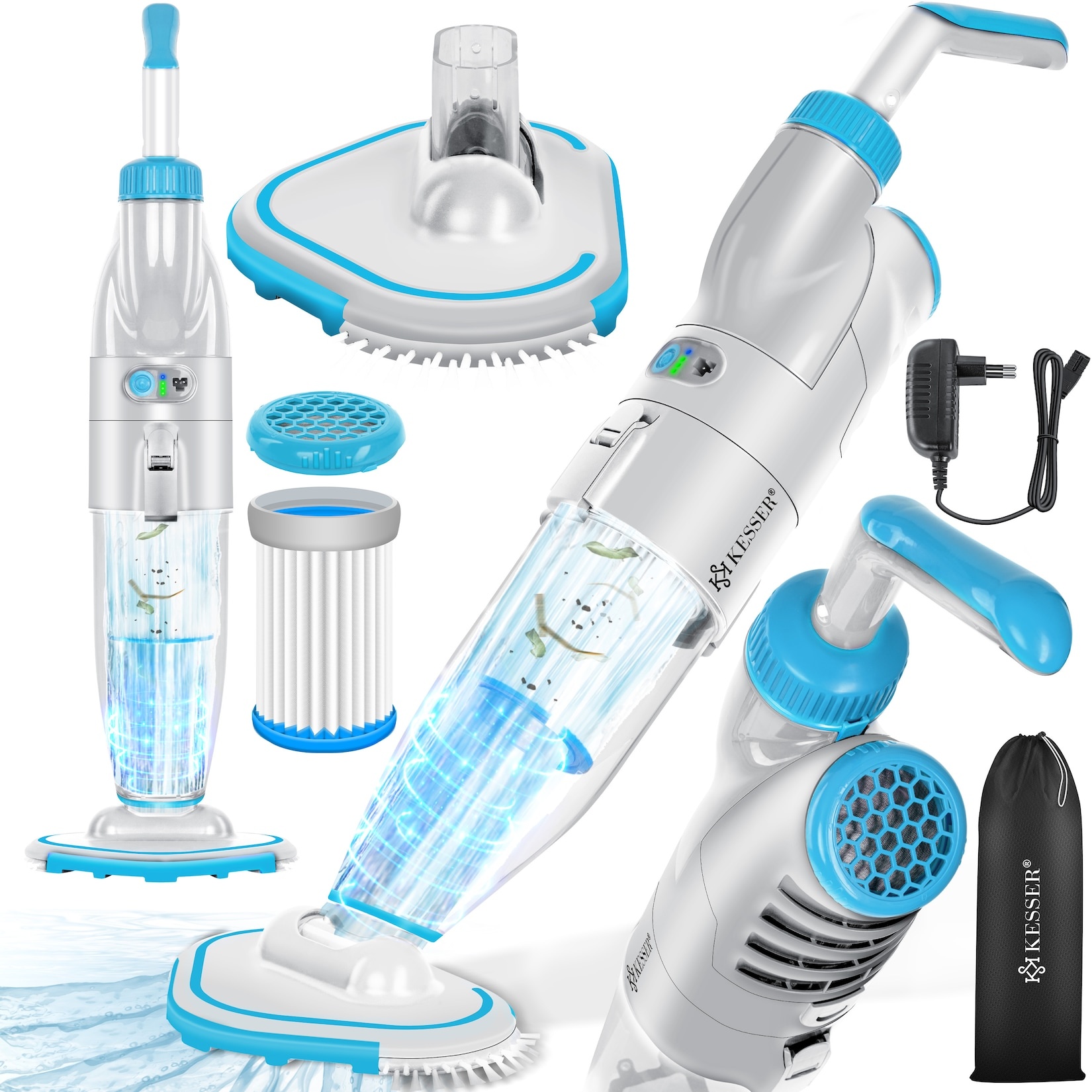 KESSER® Poolsauger mit Akku   elektrisch Pool Bodensauger Handsauger   Poolreiniger mit Filter & 2-Geschwindigkeits-System   Handsauger Reinigungsset kabellos, Inkl. Abdeckung