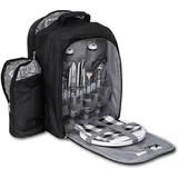 Brubaker Picknickrucksack für 4 Personen mit isoliertem Flaschenhalter - Schwarz Silber 27 × 21 × 38,5 cm - Schwarz