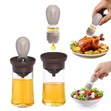 VUCDXOP Ölflasche Mit Pinsel, 6 oz 2 In 1 Silikon-Backpinsel Mit Skala Auslaufsicheres Glas Ölspender Flexxibel Küchen-Pinsel Mit Silikon-Borsten Für Speiseöl, Olivenöl, Salat, BBQ, Pasta, Grillen