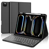 IVEOPPE Tastatur für iPad pro 11" 2024 (M4), Hülle mit Tastatur für iPad Pro 5. Generation, Magnetisch 7-Farbige Beleuchtung Bluetooth QWERTZ Hülle Tastatur für iPad Pro 11 Zoll 2024, Schwarz