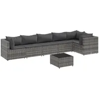 vidaXL 7-tlg. Garten-Lounge-Set mit Kissen Grau Poly Rattan