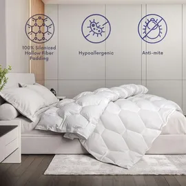 The White Stone Ganzjahresdecke 200x220 cm 250 g | Weiche und Warme Füllung aus Soft-Vlies | Gesteppte Bettdecke aus Hypoallergener Weißer Mikrof... - Weiß