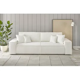 OTTO home 3-Sitzer OTTO HOME "FINNLEY, Schlafsofa 257 cm - OTTO. Verlässliche Qualität.", weiß, B:257cm H:85cm T:102cm, Bezugstoff aus 90% recyceltem Material ;Aqua Clean ;Gramatur 580g/ qm +/- 5%, Sofas, mit Bettkasten, in Bouclé, Struktur fein und Mega Cord