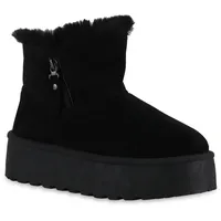 VAN HILL Damen Winter Boots Plateau Schuhe 214140 Schwarz, 36 - 36