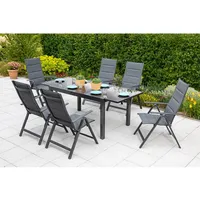 Merxx Taviano Set 7-tlg. 6 Klappsessel Gartentisch 140 (200) x 90 cm Grau