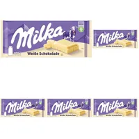 Milka Weiße Schokolade 1 x 100g I weiße Alpenmilch-Schokolade I Milka Schokolade aus 100% Alpenmilch I Tafelschokolade (Packung mit 5)