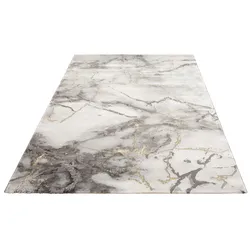 Teppich LEONIQUE "Juliet" Gr. 2, gold (goldfarben), B:80cm H:12mm L:150cm, Kunstfaser, Teppiche, modernes Marmor-Design, Kurzflor, pflegeleicht, weich