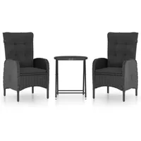 vidaXL 3-tlg Bistro-Set Poly Rattan und Glas Schwarz