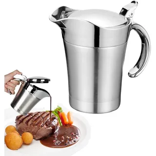 Sauciere Soßenkrug, 304 Edelstahl Sauciere Doppelwandig Isolierte Soßenkanne Topf Servierkrug Eimer Saucenbehälter für Saft Tomatensauce Küchenbedarf(Large 750ml)