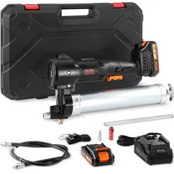 VEVOR 20V Akku Fettpresse 500g Schmierpresse 10.000PSI Arbeitsdruck Elektrische Fettpresse 125g/min Ölfördermenge inkl. 2x 2.0Ah Akkus, Φ9x990mm Schlauch und Schnellladegerät Universal Grease Gun