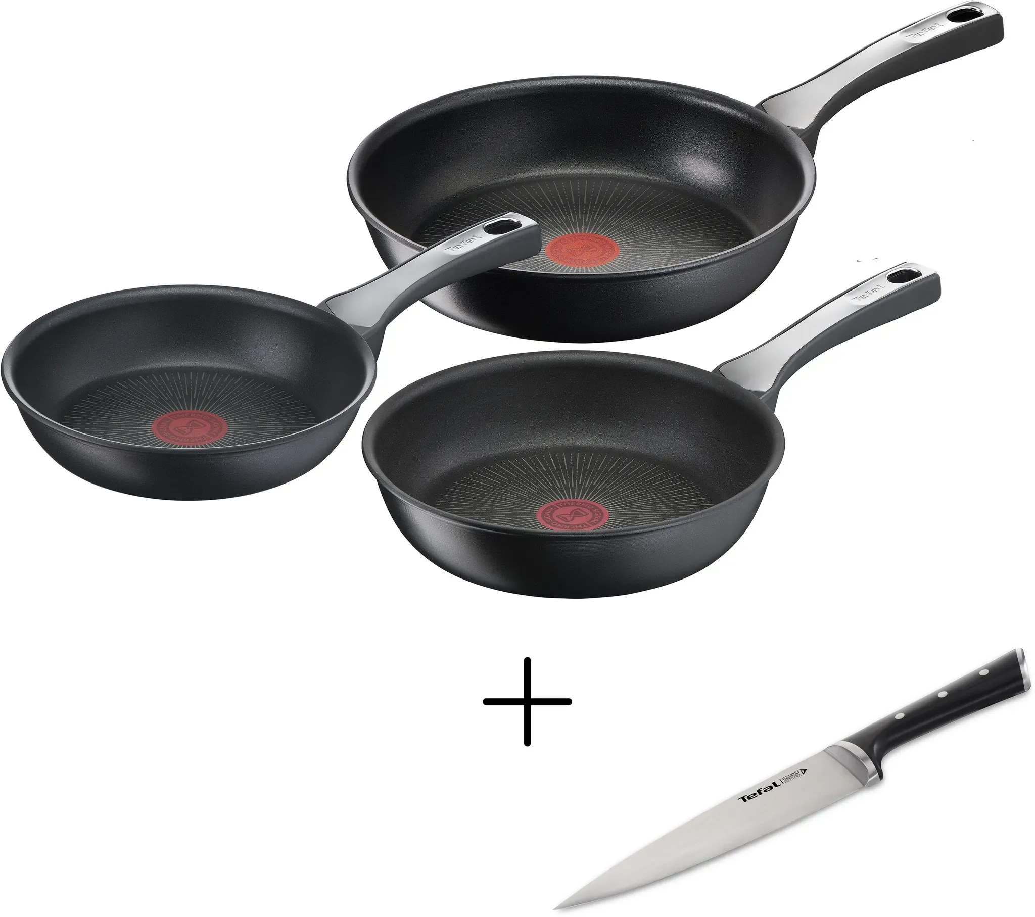 Tefal Pfannen-Set »Unlimited On« in 20/24/28 cm und »Ice Force Kochmesser« Tefal edelstahlfarben/schwarz