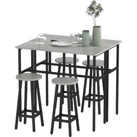 Homcom 2 Bartisch mit 4 Stühlen im Industrial Design Grau