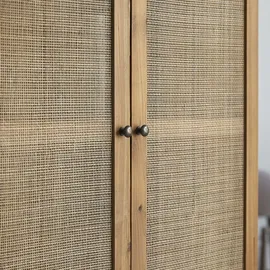 Tikamoon Schrank Pinienholz/Rattangeflecht 200 cm beige