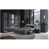 Lomadox Schlafzimmer-Set TORTONA-166, (Spar-Set, 5-tlg., Schwebetürenschrank Kommode Bettgestell Nachttische), Schlafzimmermöbel in Esche, Bett 180x200cm, Schwebetürenschrank 230cm schwarz