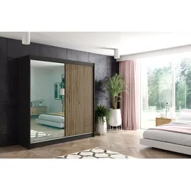altdecor Schiebetürenschrank 200 x 215 x 61 cm Schwarz/Eiche Wotan