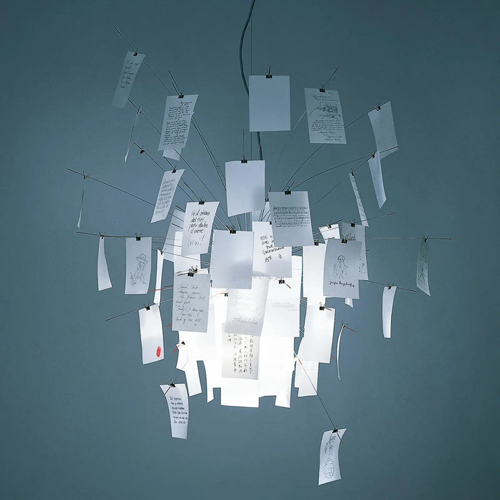 Pendelleuchte Ingo Maurer, Zettel'z 6, dimmbar, Weiß, für Wohnzimmer, Papier / Karton, Design - 80