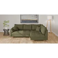 Ecksofa HOME AFFAIRE "CHARRE incl. 3 Zierkissen" Sofas Gr. B/H/T: 231cm x 81cm x 161cm, Cord, Ottomane rechts, grün L-Form, feine Steppung, lose Rückenkissen, auch in Cord und Bouclé