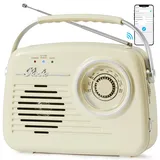 Radios Portable Am Fm, Kleine Retro Vintage Radio Bluetooth, AA-Batterie betriebene Radio oder Stecker in der Wand, Unterstützung SD-Karte AUX USB MP3-Player für Haus/Outdoor (White)