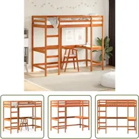 The Living Store - Hochbett mit Schreibtisch Wachsbraun 90x200cm Massivholz Kiefer - Hochbett - Jugendzimmer - Kinderschlafzimmer - Schreibtischbett