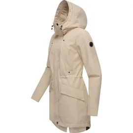Ragwear leichter Damen Übergangsparka langer Regenmantel wasserdicht und atmungsaktiv mit großer Kapuze Begonia YOUMODO Sand Gr.