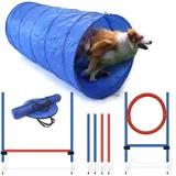 Procyon Agility Set für Hunde, Trainings-Set mit Hürde, Sprungring, Stangen und Tunnel