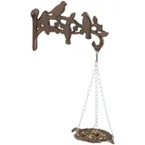 Relaxdays Vogeltränke, aus Gusseisen, hbt: 42 x 25 x 10,5 cm, Vogelbad Wandhalterung, Vogelbecken, Wassertränke, braun