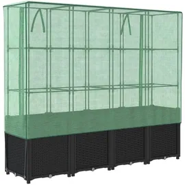 vidaXL Hochbeet mit Gewächshaus-Aufsatz Rattan-Optik Schwarz 160 x 153 x 40 cm