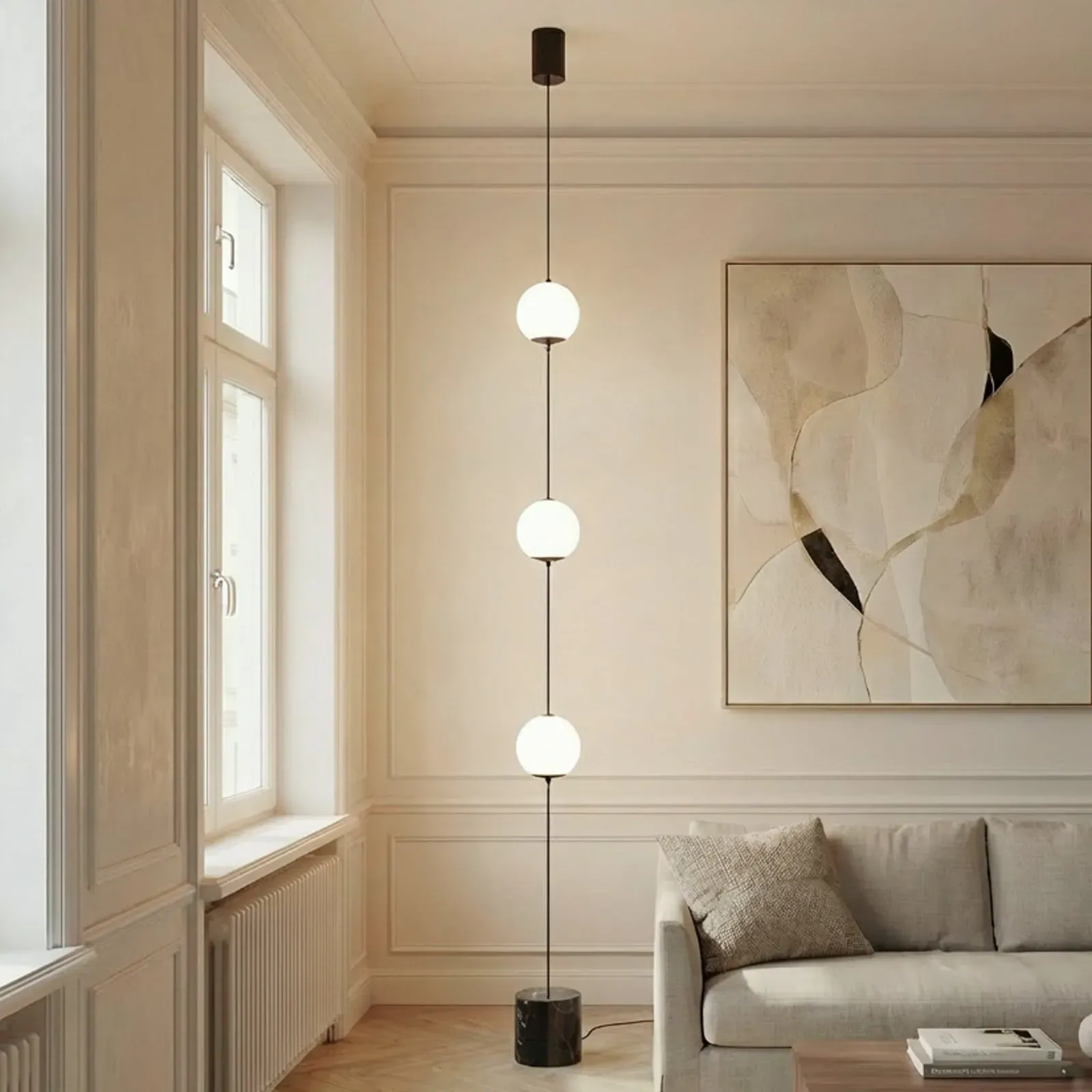 Stehleuchte Lucande, Darrow, dimmbar, Weiß, für Wohnzimmer, Glas, Modern - 400