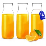 konzept Wasserkaraffe ohne Deckel 3er Set, Glaskaraffe 1 liter, Karaffe ideal für Wasser, Saft, Wein, Limonade, Coctails und Milch