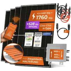Solarway® 1760W Balkonkraftwerk 1600W komplett Steckdose - neuester 1600 Watt Wechselrichter - Solaranlage Komplettset - 440W Solarmodule & Deye & Zubehör