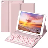 HMTDIYOU Tastatur mit Hülle für iPad 9. 8. 7. Generation 10,2 Zoll, Kabellose Bluetooth QWERTZ Tastatur Hülle mit Stifthalter für iPad 9/8/ 7 Generation 2021/2020/2019, Rosa