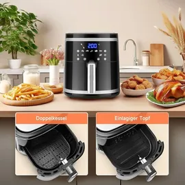 Aigostar - XXL-Luftfritteuse mit Staubschutz, 7 l Air Fryer, 1900 W und Warmhaltefunktion, Rezeptbuch im Lieferumfang enthalten, LED-Touch-Panel, doppelte