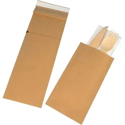 500 Serviettentaschen Bestecktaschen verschließbar Papier braun 250x85mm