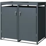 ML-Design Mülltonnenbox 2er mit Pflanzdach für 2 Mülltonnen, 240L 132x80x124cm Anthrazit, Stahl, wetterfest/abschließbar - Dunkelgrau