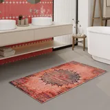 Waschbarer und Rutschfester Vintage Badezimmerteppich von WECONhome mit orientalischem Muster - Eleganz und Komfort für jedes Bad - Healing (70 x 120 cm, rot)