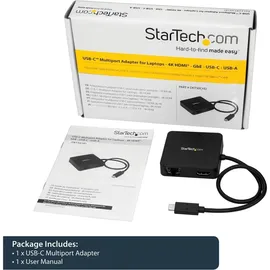 Startech USB-C Multiport Adapter - USB Hub (1x USB-A, 1x USB-C) - Gigabit Ethernet,