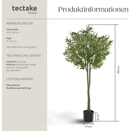 Tectake tectake® Künstlicher Olivenbaum, verschiedene Größen, mit viel Volumen, stabiler Kunststoff-Blumentopf