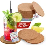 wortek Untersetzer Gläser Korkuntersetzer rund - 10er Set Kork Untersetzer 10cm Korkplatte - Tischuntersetzer Tassenuntersetzer Glasuntersetzer Kork für Raclette, Tee, Kaffee, Cocktail Bar Zubehör