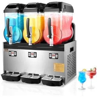 Vevor kommerzielle Slusheis Maschine 12 L x 3 Dreifachtank-Maschine für gefrorene Getränke, 144 Tassen Edelstahl Slush-Eis-Maschine mit Tastenfeld Softeis Maker für Partys Restaurants Cafés Bars