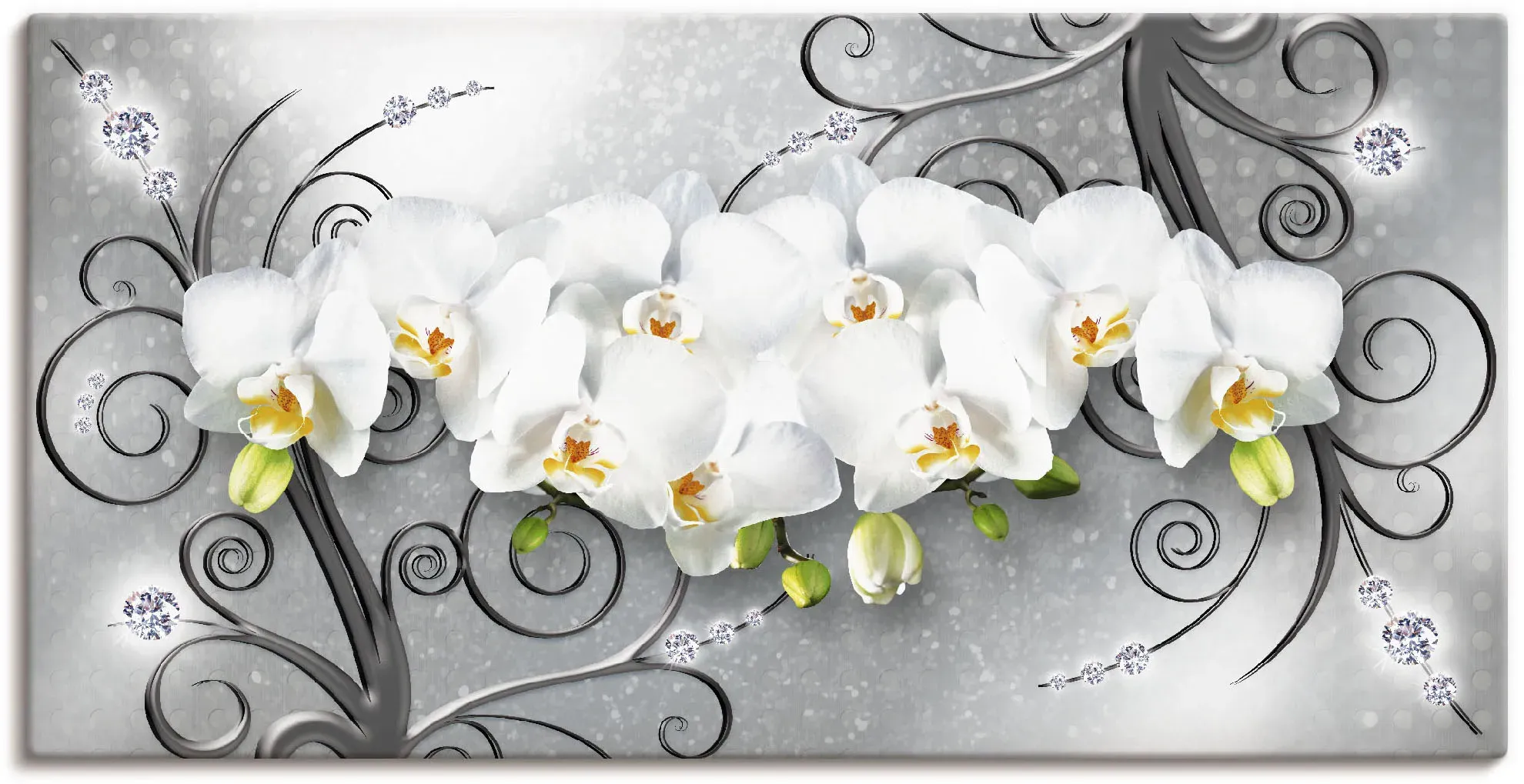 Artland Wandbild »weiße Orchideen auf Ornamenten«, Blumenbilder, (1 St.), als Alubild, Outdoorbild, Leinwandbild, Poster, Wandaufkleber Artland grau