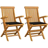 vidaXL Gartenstühle mit Schwarzen Kissen 2 Stk. Massivholz Teak