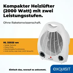 Exquisit Heizlüfter HL 32025 we | 2000 W Leistung | Geeignete Raumgröße 20 m2 | 2 Leistungsstufen | Kippschutz | Überhitzungsschutz | Kunststoff