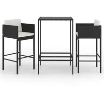 vidaXL 3-tlg. Gartenbar-Set mit Kissen Poly Rattan Schwarz