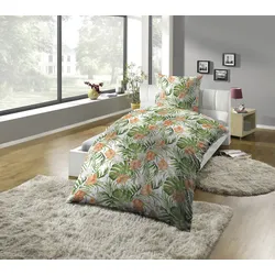 Bettwäsche KINZLER "Mikrofaser-Satin Bettwäsche "Dschungel grün"", bunt, B/L: 155cm x 220cm, , Microfaser-Satin, B/L: 80cm x 80cm, Microfaser-Satin, Obermaterial: 100% Polyester, Bettwäsche, Pflegeleicht