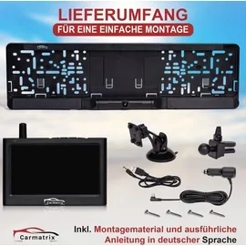 CARMATRIX Solar Funk Rückfahrkamera im Kennzeichen mit Monitor Rückfahrsystem Auto