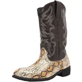 CuteFlats Herren Western Cowboy Stiefel mit Schlangenprägung für Freizeit Partys (Braun, 48 EU) - 48 EU