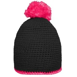 Pomponmütze Kontrast MB7964, schwarz/pink, Einheitsgröße - schwarz
